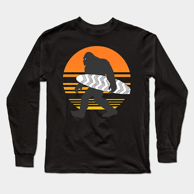 Bigfoot Surfing, Hide Seek and Go Surf Long Sleeve T-Shirt by Bluebird Moon